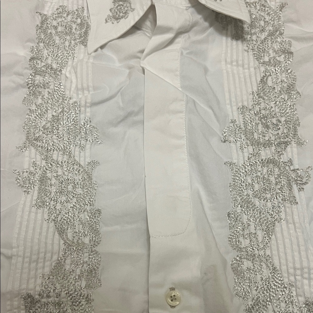 Vintage English Laundry White Dress Shirt with Silver Embroidery Sz XL - Picture 12 of 12